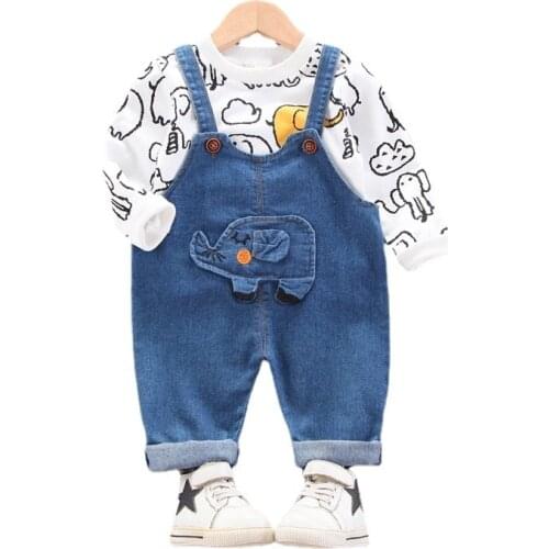 Spring Autumn Kids Cartoon Clothes Boys Girls Cotton T Shirt Overalls 2Pcs/set Toddler Casual Costume Children Fashion Tracksuit