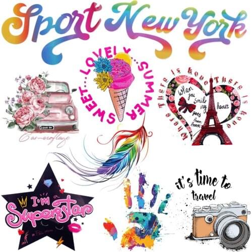 DIY Fashion Girls Iron on Transfer Patches for Clothing Vinyl Heat Transfer Thermal Stickers on Clothes Kids Letter Appliques