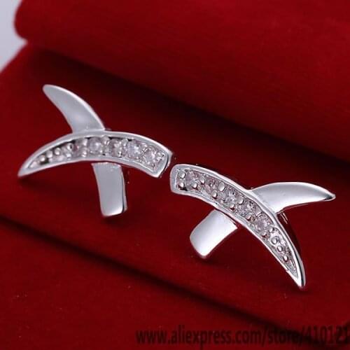 E192 Hot Sale High Quality Silver Clolor Jewelry,Wholesale Sterling Jewelry Elegant Charms Fashion Inlaid X Earrings /dkyamcfa