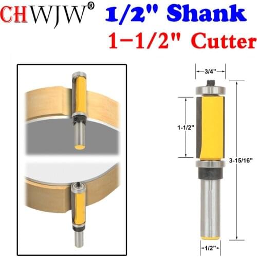 1Pc 1/2" Shank Flush Trim Router Bit Top & Bottom Bearing - 1-1/2"H For Woodworking Cutting Tool