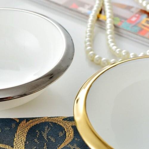 Kitchen Nordic Ceramic Bowl Soup Bowl Western Restaurant Gold and Silver Border Bowl