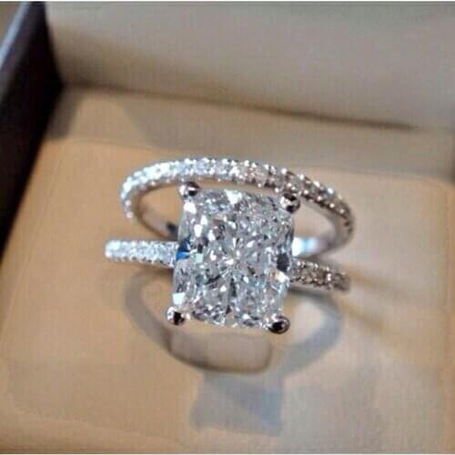 Huitan Luxury 2Pcs Set of Rings for Women Full Paved Shiny CZ Temperament Female Wedding Sets Rings Silver Color Fashion Jewelry