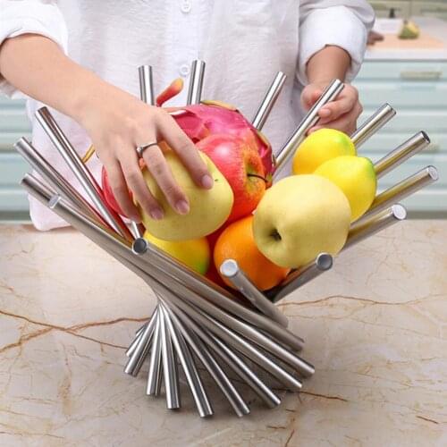 Creativity Stainless Steel Fruit Basket Foldable Rotation Fruit Aesthetic Stand Bowl Fruit Stand for Fruits Vegetables Bread