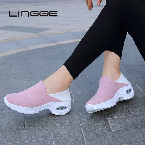 LINGGE Women Vulcanize Shoes Ladies Platform Sneakers Flat Shoes Breathable Light Casual Shoes Slip On Sport Shoes Big Size35-42