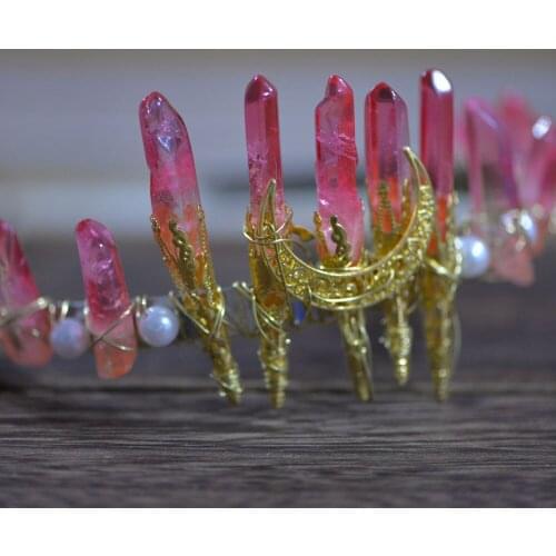 LangHong Natural Tiara Crown Angel Aura Crystal Crown Headband For Women Wedding Accessories