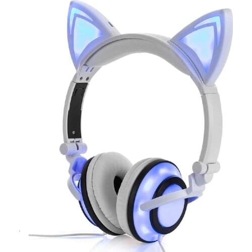 Kuulee Cute Cat Ear Headset LED Light with USB Chargeable Foldable Wired Earphones