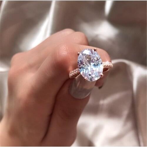 Fashion Rings For Women Big Oval Zircon Stone Inlay Elegant Wedding Engagement Ring S925 Ring Fine Jewelry For Anniversary