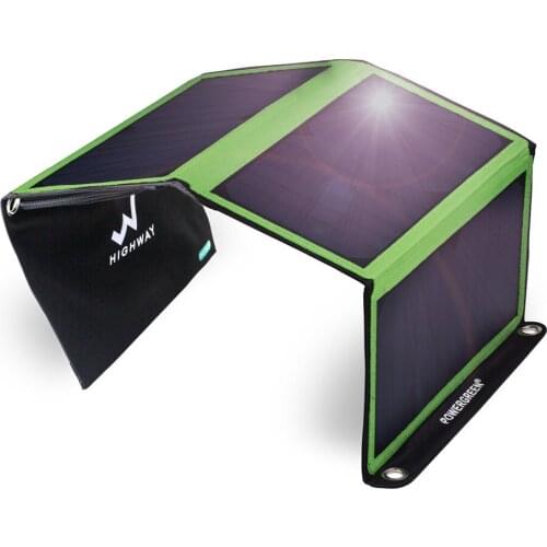 PowerGreen High Efficiency Solar Panel Charger 21W SUNPOWER Foldable Solar Charger Power Bank for Mobile Phone