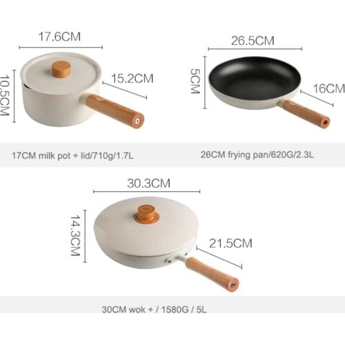 Non-Stick Cooking ThreePiece Set Thickened Kitchen Soup Pot Flat-Bottomed Milk Pan Wooden Handle Pot Cooker Lidcooking Utensils