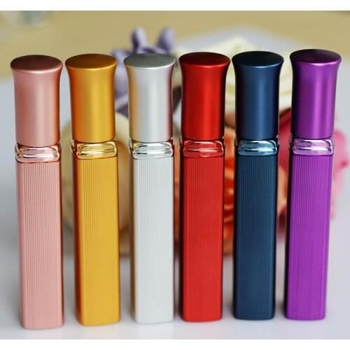 Refillable12ML Horn Cover Straight Striped Aluminum Perfume Glass Spray Bottle Aluminum Perfume Atomizer 10PCS/LOT