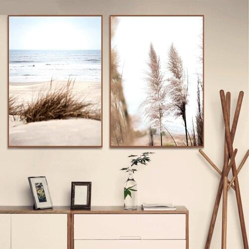 Home Lake Beach Wall Art Bridge Canvas Painting Reed Nordic Nature Poster and Print Calm Wall Picture for Living Room Wall Decor
