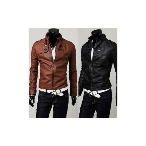 New Fashion Mens clothes PU leather stand collar Mans Jackets Spring Autumn Motorcycle Slim leather Coat Outwear