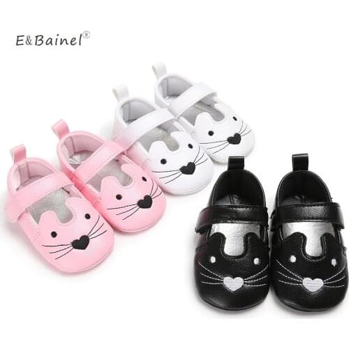 PU White Black Pink Cartoon Mouse Soft Pattern Shading Soft Sole First Walkers Baby Shoes Girls Crib Shoes