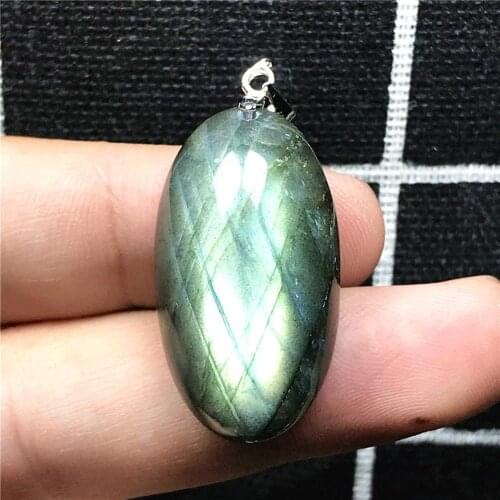 Top Natural Yellow Blue Labradorite Necklace Pendant Jewelry For Woman Lady Man Crystal 29x16x12mm Oval Beads Silver Stone AAAAA