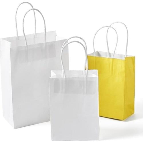 10Pcs Kraft Paper Bags with Handles Pure Color Festival Gift Bag Shopping Bags DIY Multifunction Recyclable Store Packing Bag