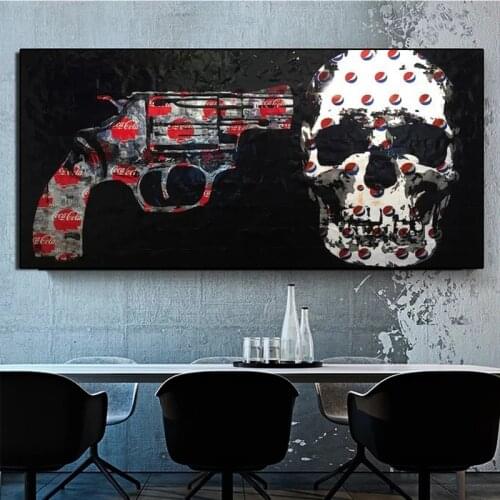 Gun Pistol Revolver Weapon Gun Pocket Watch Skull Canvas Painting Posters Prints Wall Art Modern Picture for Boy Teen Home Decor