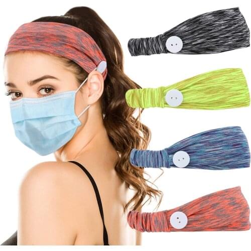 4 Pcs Absorbing Sweat Hair Bands Women with Buttons for Face Mask Stretchy Hairband Running Headband Workout Sweatband Sports