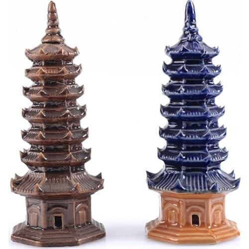 Garden Sand Table Model Micro Landscape Decorative Fish Tank Ornaments Hexagonal Pagoda Shaped Ceramic Crafts Gifts Decorations
