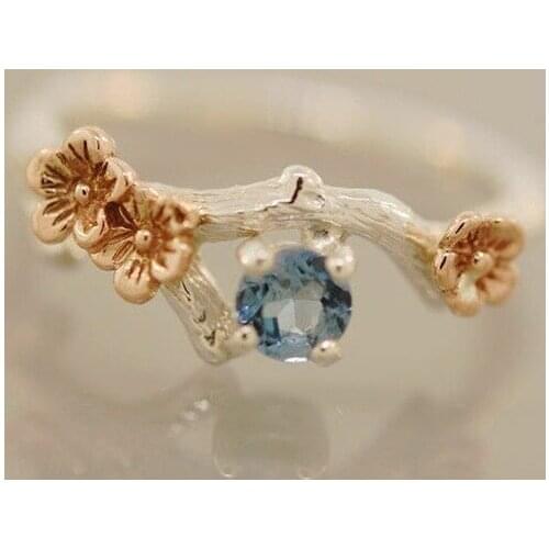 Silver inlaid blue crystal plum blossoms for cocktail party rings rose gold flowers exquisite and elegant ladies jewelry