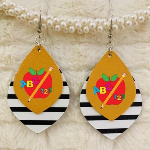 Back To School ABC Apple and Pencil Faux Leather Earrings For 2021 New Style