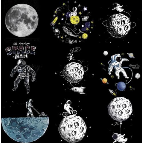 Space Travel Patch Thermo-stickers On Clothes Moon And Astronaut Iron On Transfers For Clothing Cartoon Patches Stickers Badge