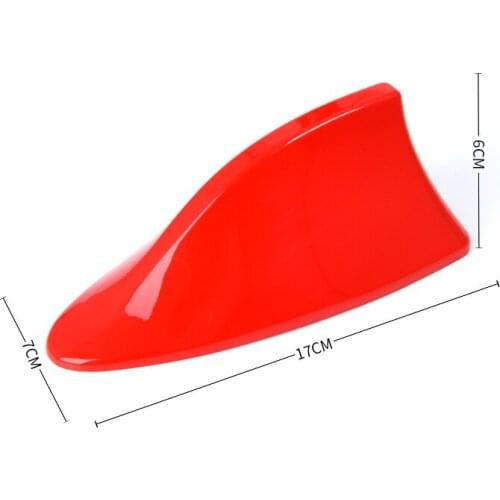 Universal Car Roof Red Shark Fin Antenna Cover AM FM Radio Signal Aerial Adhesive Tape Base Fits Most Auto Cars SUV Truck