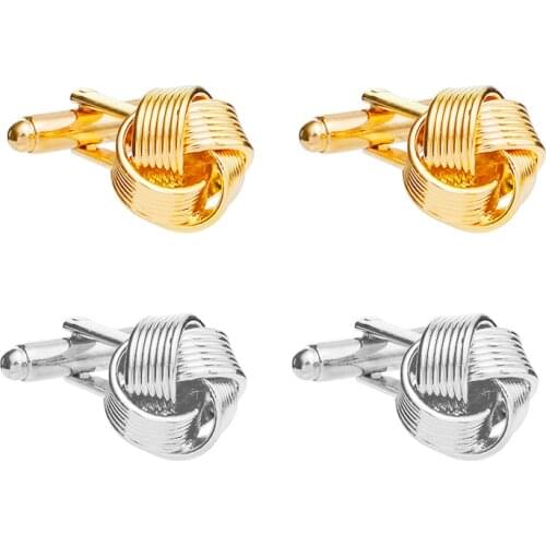 High Quality Knot Cufflinks For Men Shirt Cufflinks Gold Silver Plated Business Wedding French Grooms Shirt Brand Cuff Links
