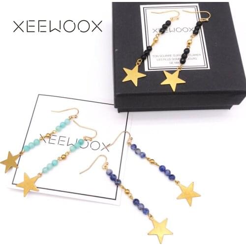 XEEWOOX 2019 New Hot Natural Stone Earrings Simple Geometric Star Alloy Earrings Fashion Jewelry Earrings Bohemian Women