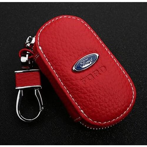 Wife girlfriend High-quality gifts leather car keychain bag for ford badge pendant metal keyring 4S auto accessories key case