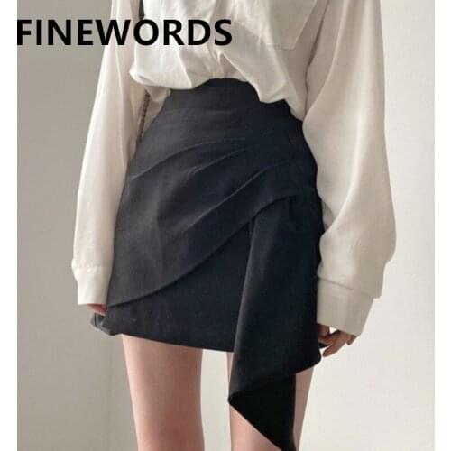 FINEWORDS Summer Vintage Elegant Office Ladies Skirts Korean Casual Black A Line Harajuku Skirt High Waist Irregular Mini Skirts