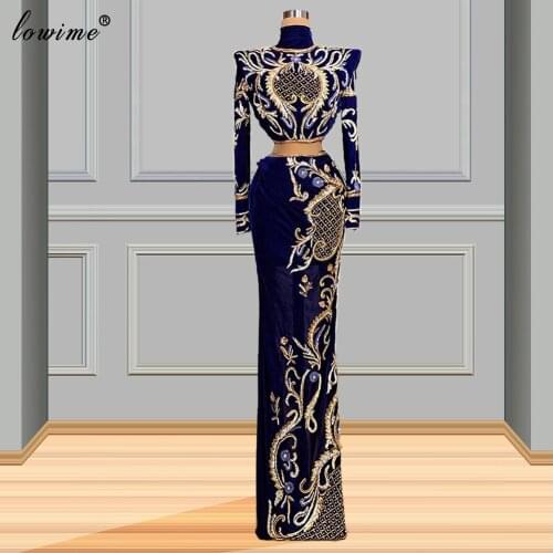Royal Blue Beading Evening Dresses Long Sleeves Formal Celebrity Dresses For Women Fashion Couture Arabic Vestido De Fiesta