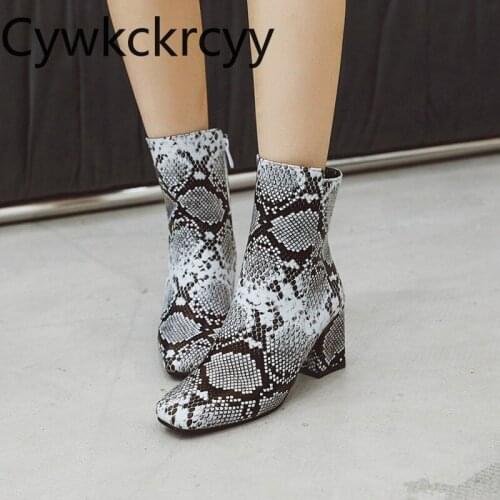 Winter The New fashion Square head Side zipper Thick heel Women boots Snake Sexy Plus velvet Keep warm High heel Women boots