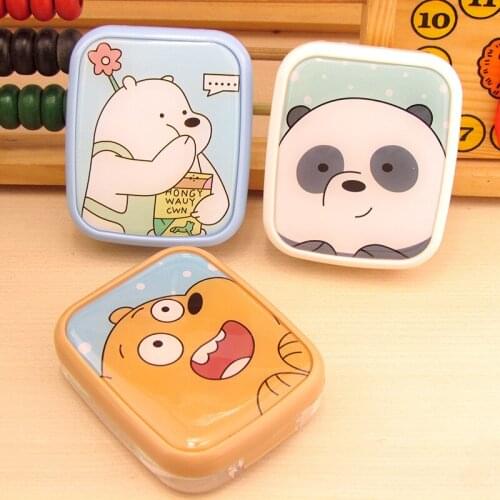 10pcs New beautiful high-grade Fashion rectangle contact lens box cute cartoon bear easy carrying contact lens box 7.3*6*2cm