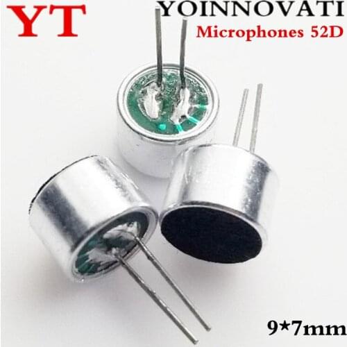 200 pcs With Pins 9*7mm Capacitive Electret Microphone Pick-Up Sensitivity 52D