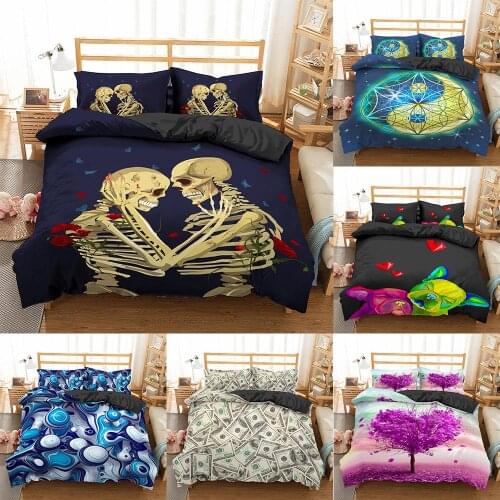 2021 Skull Bedding Set Romantic Love Heart Duvet Cover Queen King Size 100% microfiber Bed Linen set Printed Bedclothes