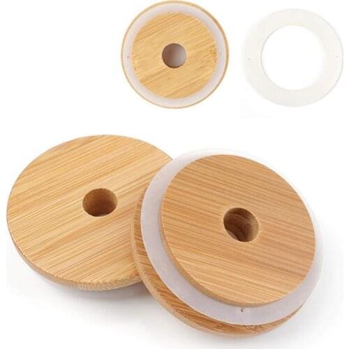 70mm/86mm Mason Lids Reusable Bamboo Caps Lids with Straw Hole and Silicone Seal for Mason Jars Drinking Jars Lid SN3200