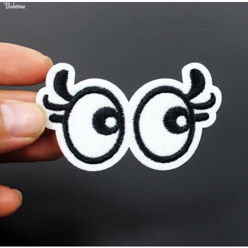 Cute Cartoon Eyes White Patches Embroidered Appliques Stickers for Kids Girls Jackets Jeans Badge Apparel DIY Patchwork
