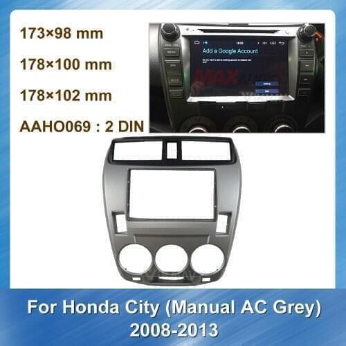 2Din Car Radio Fascia For Honda City 2008-2013 Manual AC Grey DVD frame Dash Mount Kit Adapter Trim Facial Panel Frame Dashboard