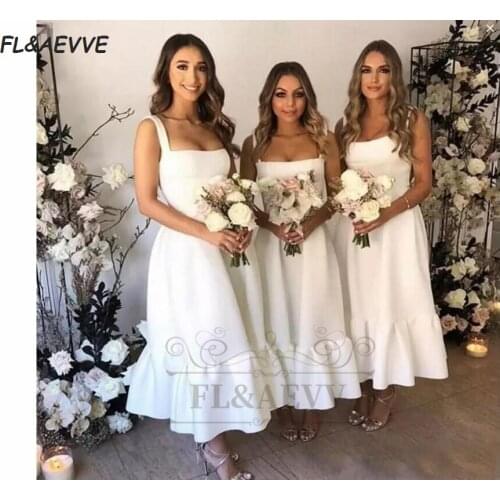 White Mermaid Bridesmaid Dresses South African Spaghetti Straps Bridesmaid Dress Tea-Length Black Girls Wedding Party Gowns