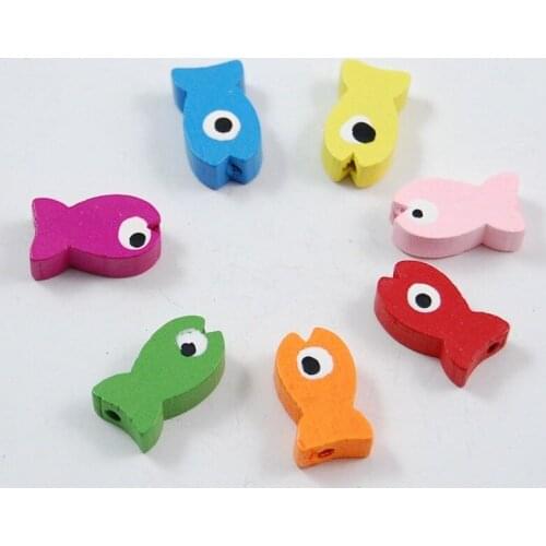 50pcs 19x12mm Colorful Wooden Fish Shape Beads Decorative Accessories for Art Projects, Beading, and Wood Crafts