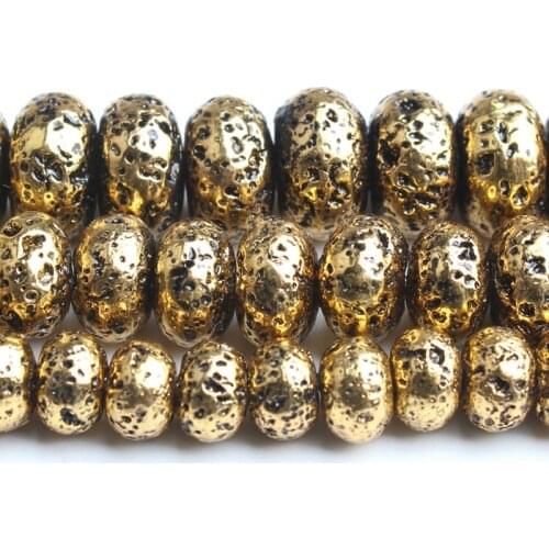 6/8/10 mm Natural Gold Hematite Stone Beads Rondelle Loose Spacer Beads for Jewellery Making DIY Bracelet Necklace 15 ''/Strand
