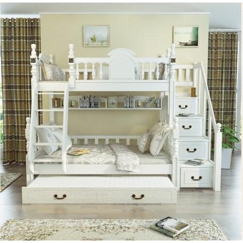 Kids bedroom white furniture triple bunk bed