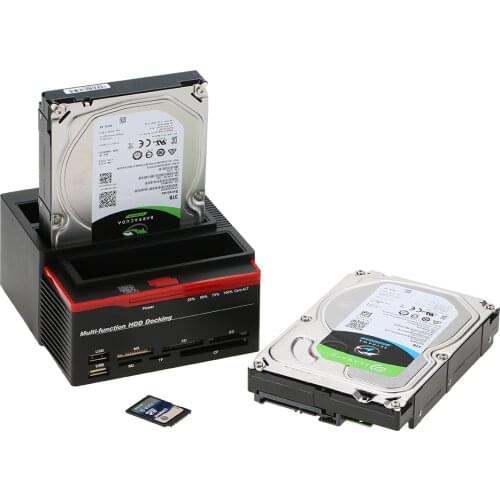 2.5"/3.5" USB 3.0 to 2 SATA Ports 1 IDE Port External HDD Hard Drive Docking Station Card Reader USB3.0 Hub with OTB/OTC Offline
