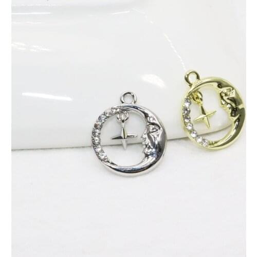 Eruifa 6pcs 16mm Moon With Star With Rhinestone Coin Zinc Alloy Necklace,Earring Bracelet Jewelry DIY Handmade 2 Colors