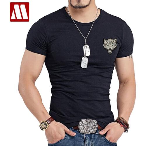 Hot Sale White Wolf Design inwrought Short Sleeve T-shirts Leisure Round Collar Men Tshirts Camisetas Fashion Cotton T Shirts
