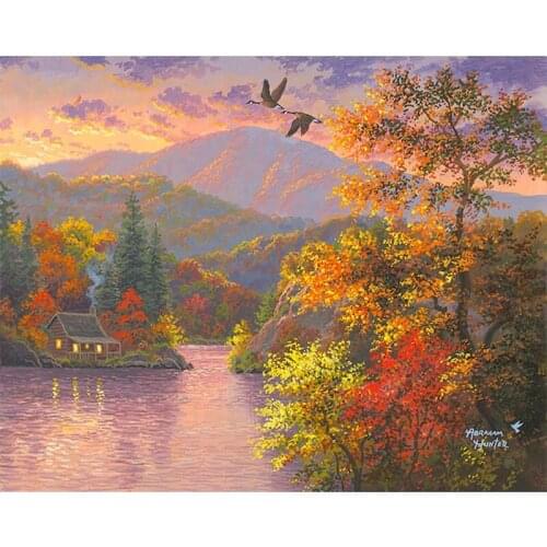 GATYZTORY Frame 60×75cmFrame Diy Painting By Numbers Autumn Landscape Handpainted Canvas Colouring Kits Gift Wall Decor