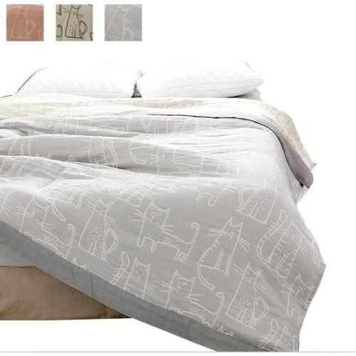 Cotton Muslim Summer Blankets for Beds Cover Queen King Size Sofa Travel Breathable Cartoon Cat Thread Soft Warm Throw Blanket