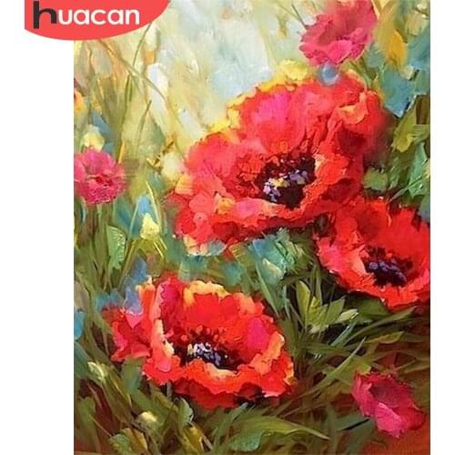 HUACAN 40x50cm Red Flower DIY Painting By Numbers Poppy Kits Acrylic Hand Painted On Canvas Handmade Pictures For Wall Art