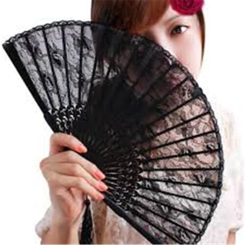 Spanish Victorian Hand Fan For Wedding Party Favor Fancy Dress Exquisite Double Layer Lace Fan Japanese Folding Fan (Black)