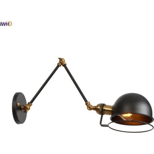 IWHD Loft Style Edison Long Arm Wall Lamp LED Bedroom Stair Adjustable Iron Metal Industrial Retro Vintage Wall Light Fixtures